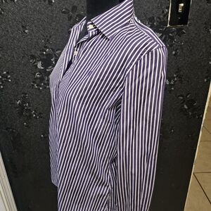 Ralph Lauren Women's Purple and White Striped Button Down Shirt